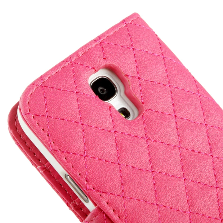 Plaid Texture Diamond Encrusted  Flower Button Flip  Soft Leather Case with Credit Card Slots & Holder for Galaxy S IV mini / i9190