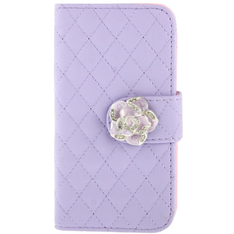 Plaid Texture Diamond Encrusted  Flower Button Flip  Soft Leather Case with Credit Card Slots & Holder for Galaxy S IV mini / i9190