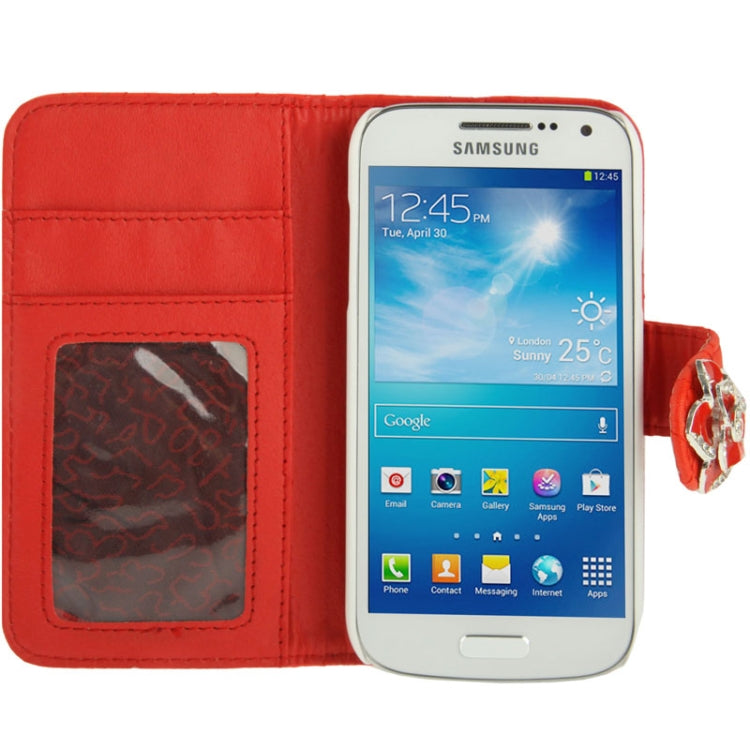 Plaid Texture Diamond Encrusted  Flower Button Flip  Soft Leather Case with Credit Card Slots & Holder for Galaxy S IV mini / i9190