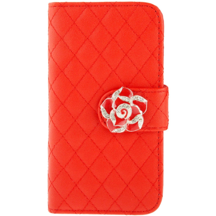Plaid Texture Diamond Encrusted  Flower Button Flip  Soft Leather Case with Credit Card Slots & Holder for Galaxy S IV mini / i9190