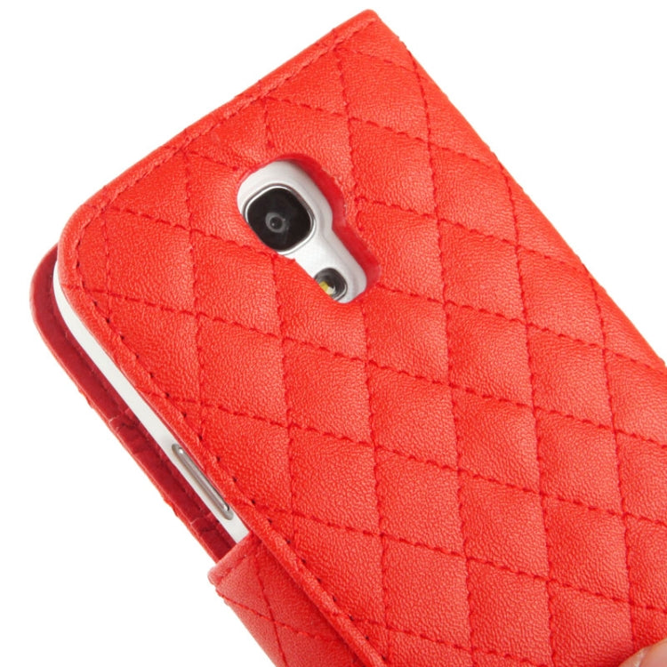 Plaid Texture Diamond Encrusted  Flower Button Flip  Soft Leather Case with Credit Card Slots & Holder for Galaxy S IV mini / i9190