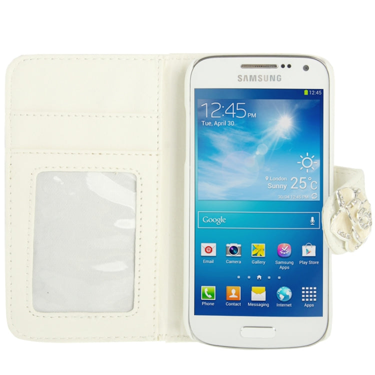 Plaid Texture Diamond Encrusted  Flower Button Flip  Soft Leather Case with Credit Card Slots & Holder for Galaxy S IV mini / i9190