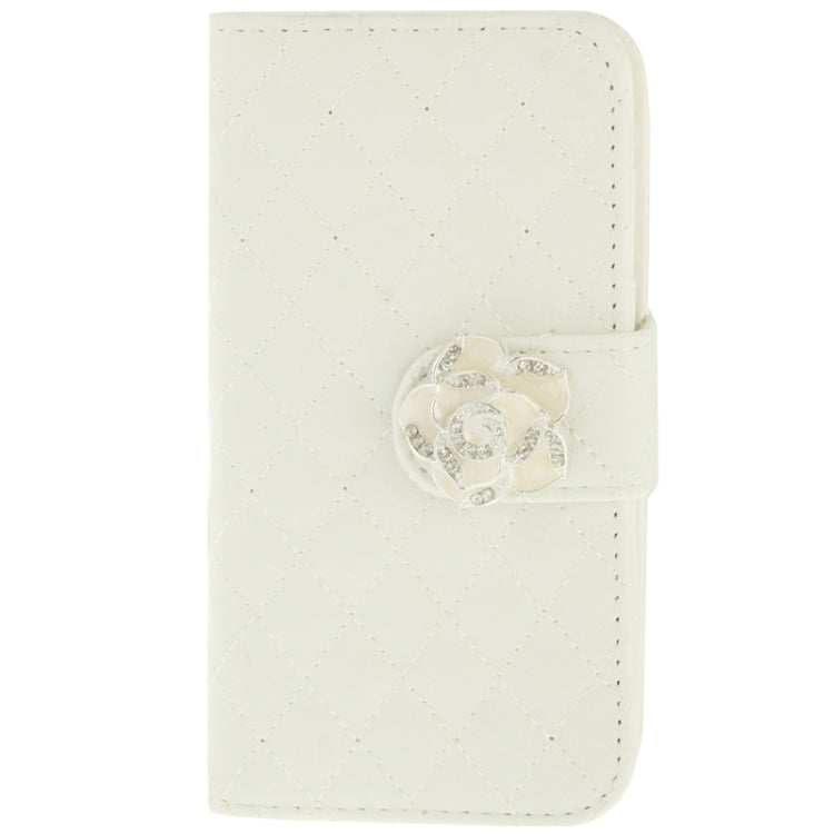 Plaid Texture Diamond Encrusted  Flower Button Flip  Soft Leather Case with Credit Card Slots & Holder for Galaxy S IV mini / i9190