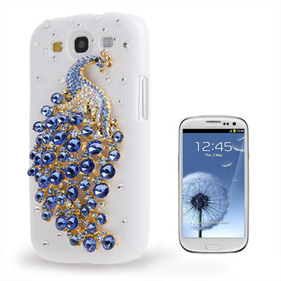 Peacock Pattern Diamond Encrusted Plastic Case for Galaxy SIII / i9300(Blue)
