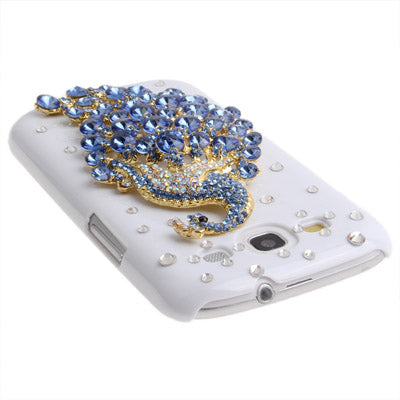 Peacock Pattern Diamond Encrusted Plastic Case for Galaxy SIII / i9300(Blue)