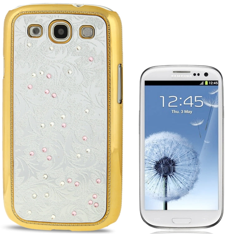 High-quality Embossed Palace Decorative Pattern Diamond Encrusted Plating Skinning Plastic Case for Galaxy S III / i9300