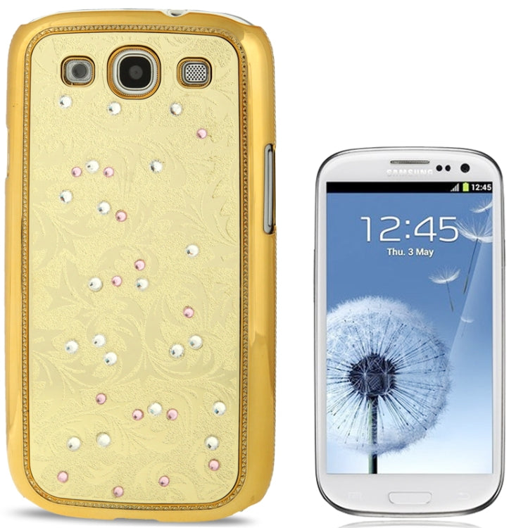 High-quality Embossed Palace Decorative Pattern Diamond Encrusted Plating Skinning Plastic Case for Galaxy S III / i9300