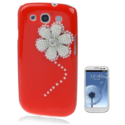 Flower Pattern Pearl Diamond Encrusted Plastic Case for Galaxy SIII / i9300