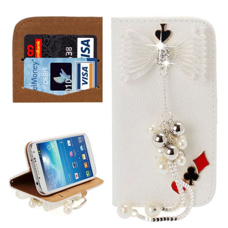 DIY 3D Bowknot Tassel Diamond Encrusted Leather Case with Credit Card Slots for Galaxy S IV / i9500