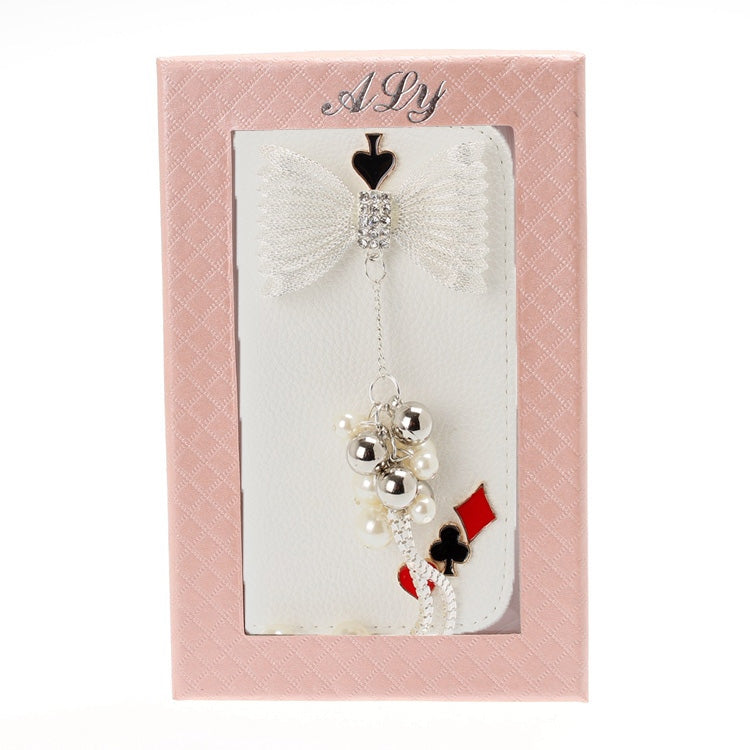DIY 3D Bowknot Tassel Diamond Encrusted Leather Case with Credit Card Slots for Galaxy S IV / i9500