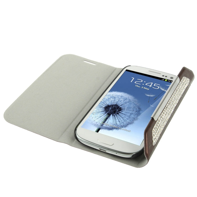Wallet Style Diamond Encrusted Roots Texture Horizontal Flip Leather Case for Galaxy SIII / i9300