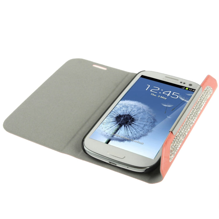 Wallet Style Diamond Encrusted Roots Texture Horizontal Flip Leather Case for Galaxy SIII / i9300