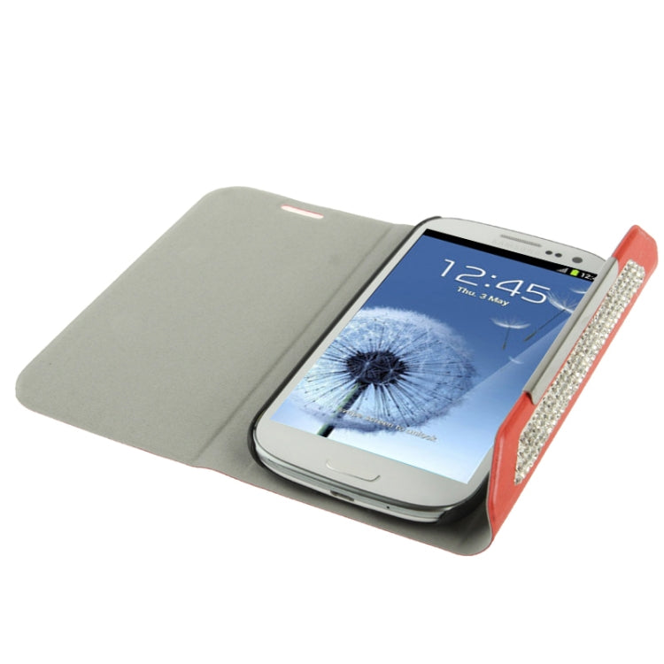 Wallet Style Diamond Encrusted Roots Texture Horizontal Flip Leather Case for Galaxy SIII / i9300