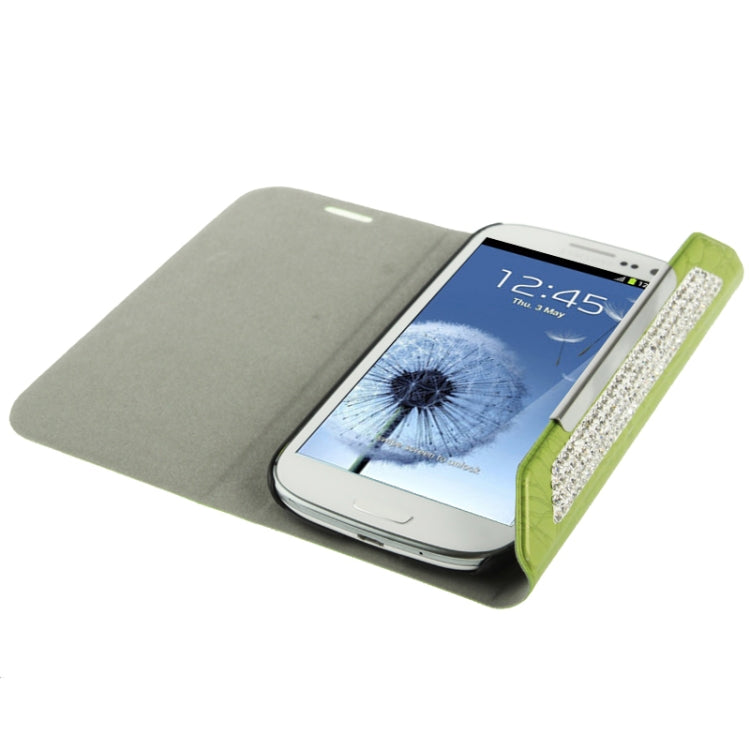 Wallet Style Diamond Encrusted Roots Texture Horizontal Flip Leather Case for Galaxy SIII / i9300