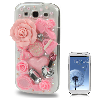 3D Pearl Agate Flowers Diamond Encrusted Plastic Hard Case Cover for Galaxy SIII / i9300(Transparent)