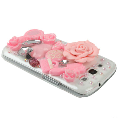 3D Pearl Agate Flowers Diamond Encrusted Plastic Hard Case Cover for Galaxy SIII / i9300(Transparent)