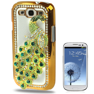 Peacock Diamond Encrusted Gold Plate Plastic Case for Galaxy SIII / i9300