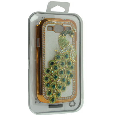 Peacock Diamond Encrusted Gold Plate Plastic Case for Galaxy SIII / i9300