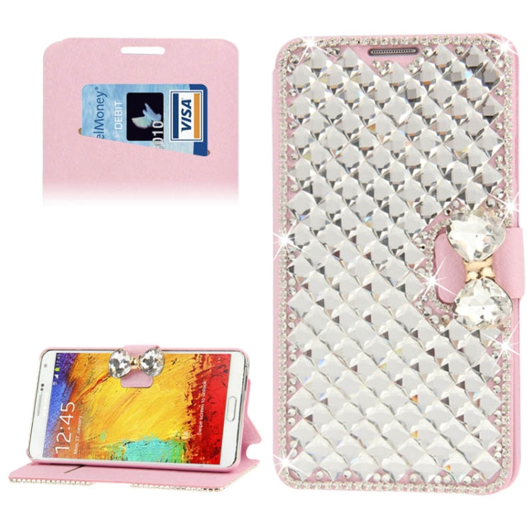 Bowknot Magnetic Buckle Diamond Encrusted Horizontal Flip Leather Case with C