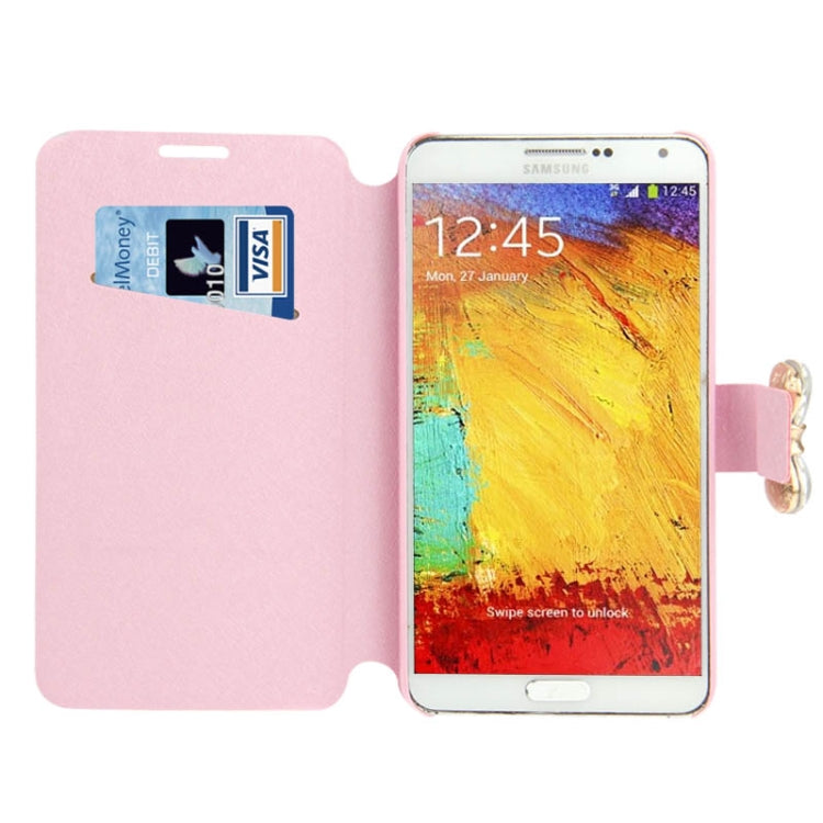 Bowknot Magnetic Buckle Diamond Encrusted Horizontal Flip Leather Case with C