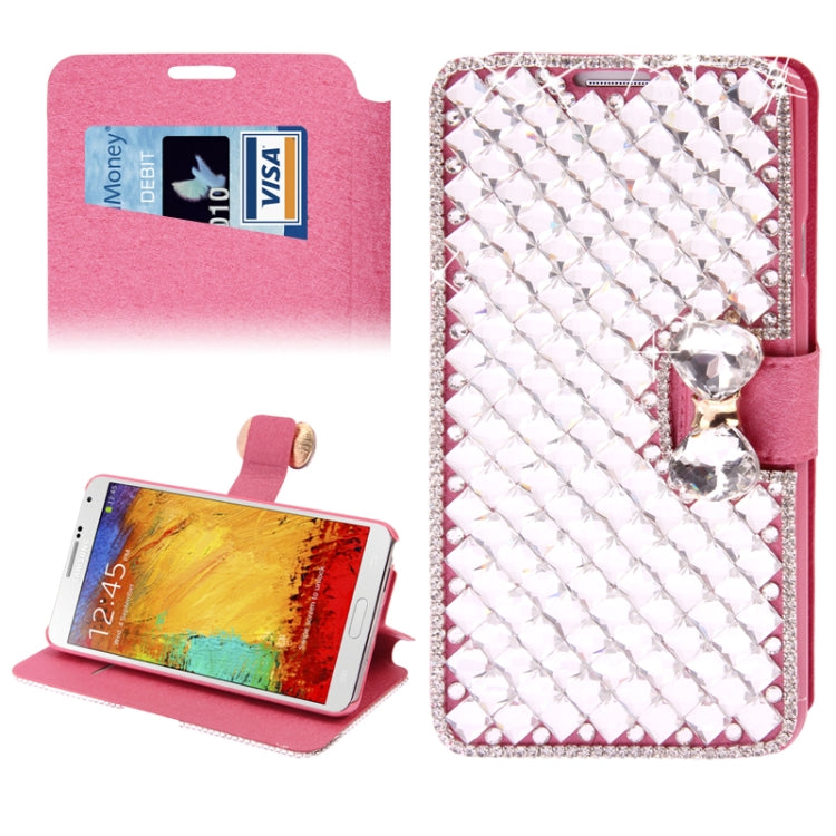 Bowknot Magnetic Buckle Diamond Encrusted Horizontal Flip Leather Case with C