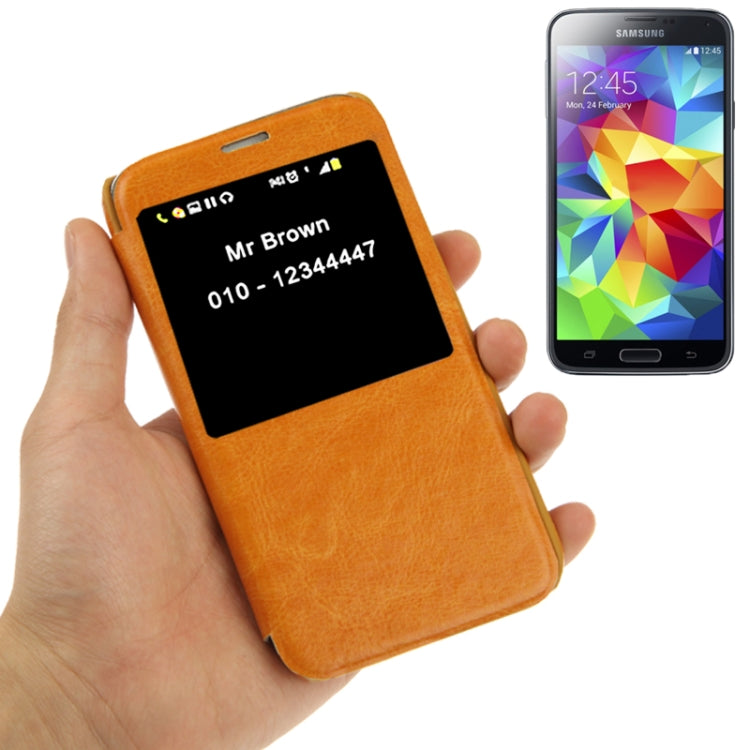 Crazy Horse Texture Leather Case with Call Display ID for Galaxy S5 / G900