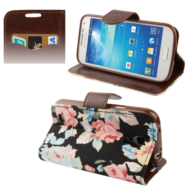 Cloth Texture Peony Pattern Leather Case with Credit Card Slot & Holder for Galaxy S IV mini / i9190