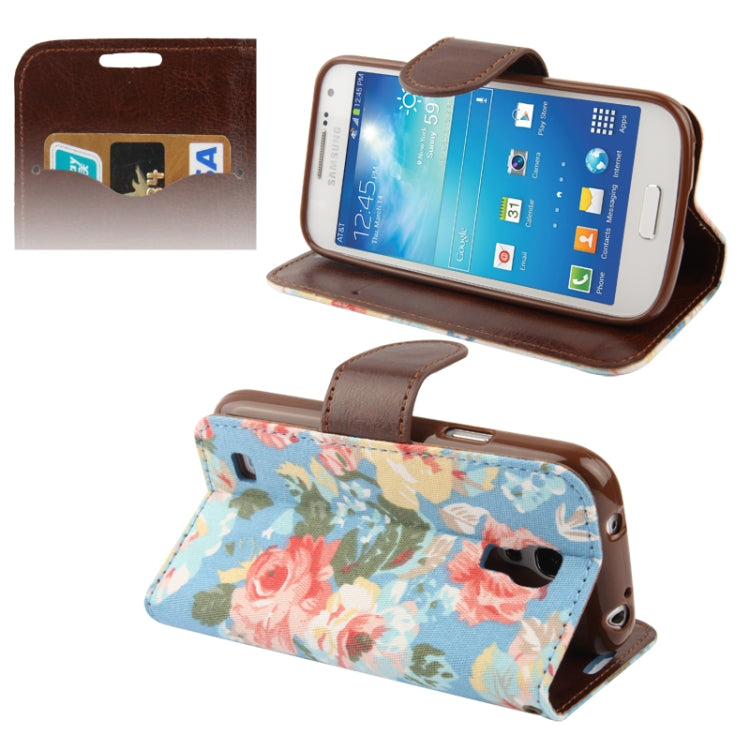 Cloth Texture Peony Pattern Leather Case with Credit Card Slot & Holder for Galaxy S IV mini / i9190