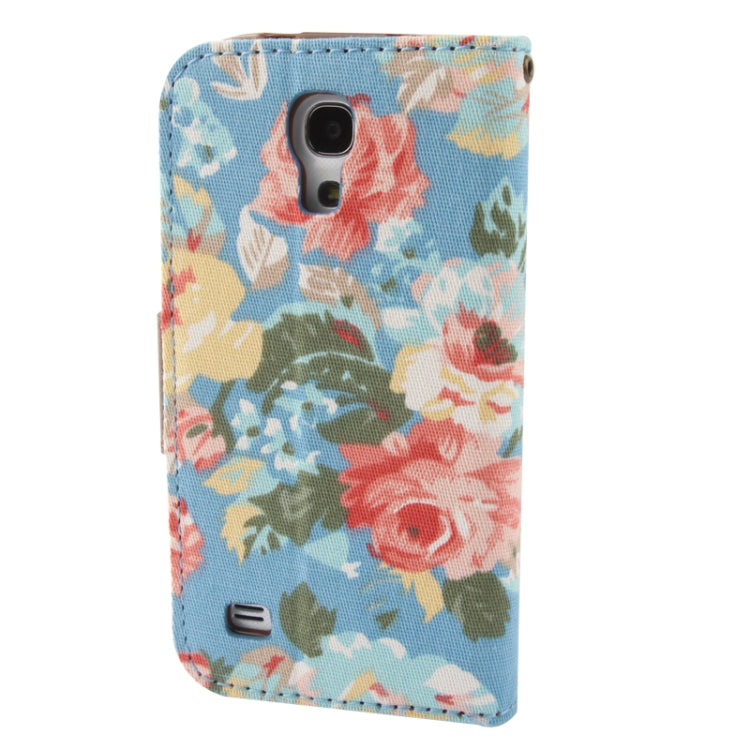 Cloth Texture Peony Pattern Leather Case with Credit Card Slot & Holder for Galaxy S IV mini / i9190