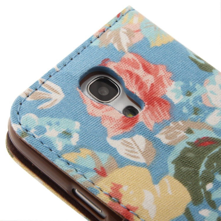 Cloth Texture Peony Pattern Leather Case with Credit Card Slot & Holder for Galaxy S IV mini / i9190