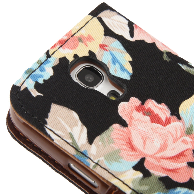 Cloth Texture Peony Pattern Leather Case with Credit Card Slot & Holder for Galaxy S IV mini / i9190