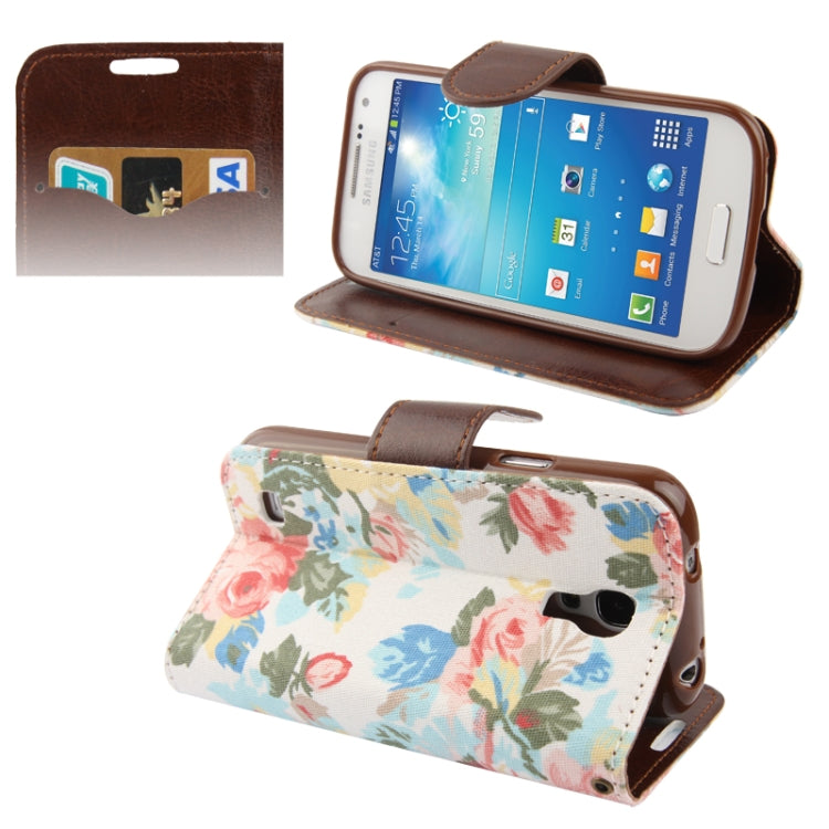 Cloth Texture Peony Pattern Leather Case with Credit Card Slot & Holder for Galaxy S IV mini / i9190