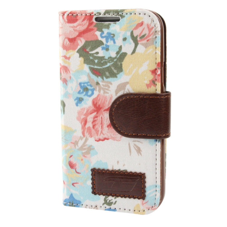 Cloth Texture Peony Pattern Leather Case with Credit Card Slot & Holder for Galaxy S IV mini / i9190