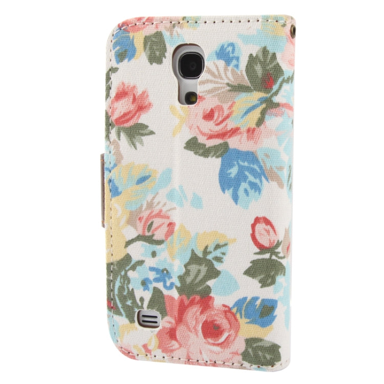 Cloth Texture Peony Pattern Leather Case with Credit Card Slot & Holder for Galaxy S IV mini / i9190