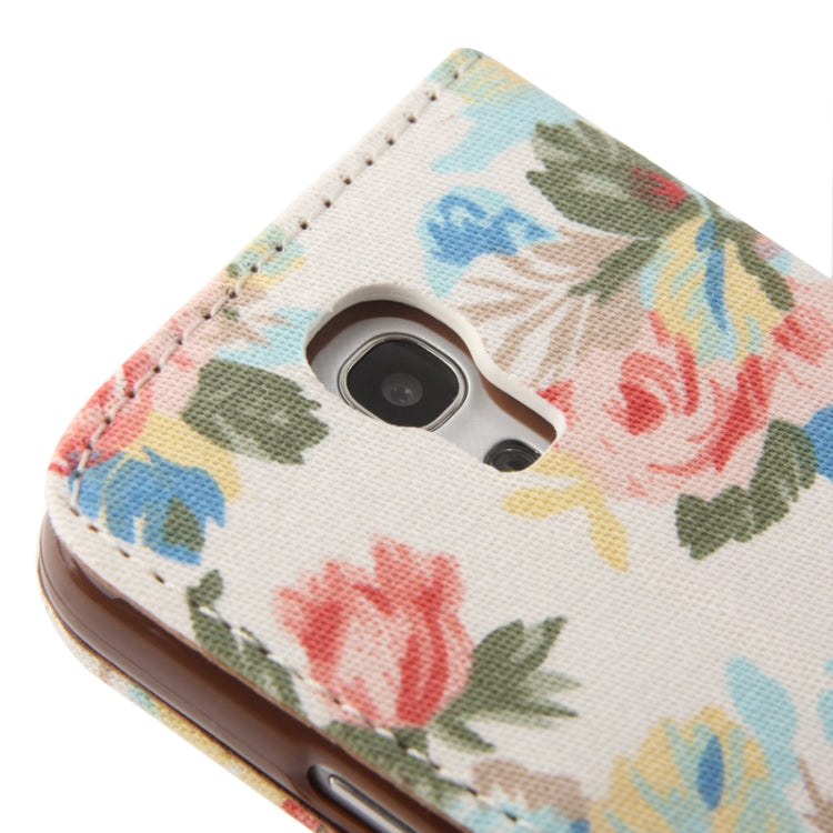 Cloth Texture Peony Pattern Leather Case with Credit Card Slot & Holder for Galaxy S IV mini / i9190