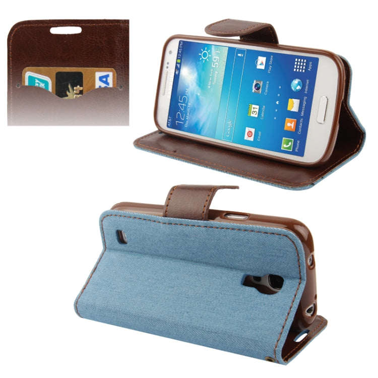 Denim Texture Horizontal Flip Leather Case with Credit Card Slots & Holder for Galaxy S IV mini / i9190