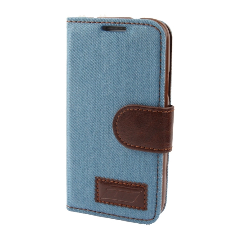 Denim Texture Horizontal Flip Leather Case with Credit Card Slots & Holder for Galaxy S IV mini / i9190