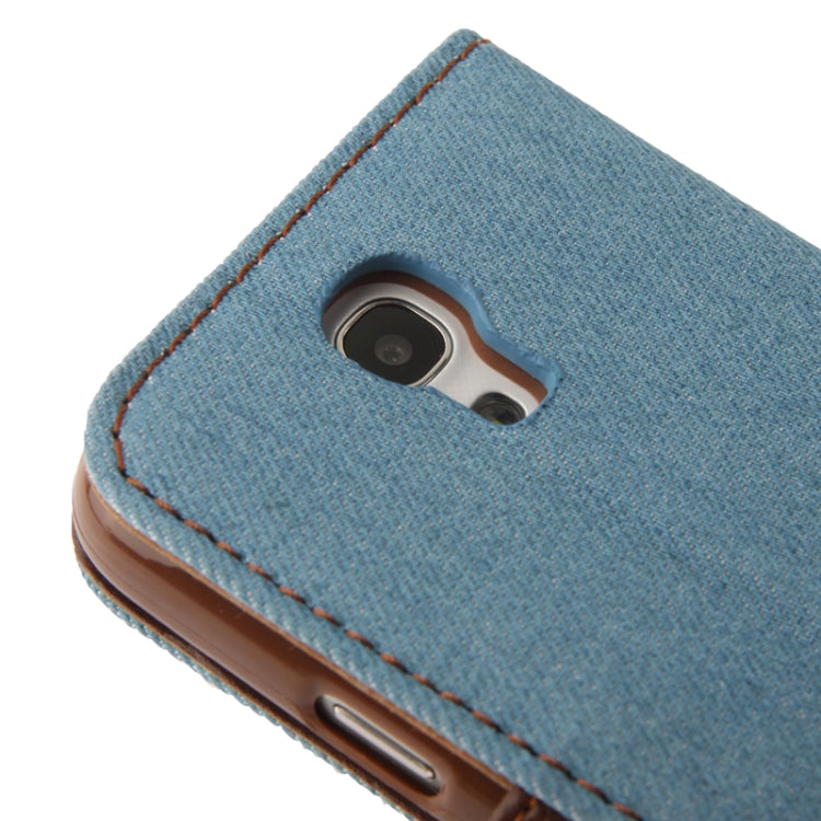 Denim Texture Horizontal Flip Leather Case with Credit Card Slots & Holder for Galaxy S IV mini / i9190