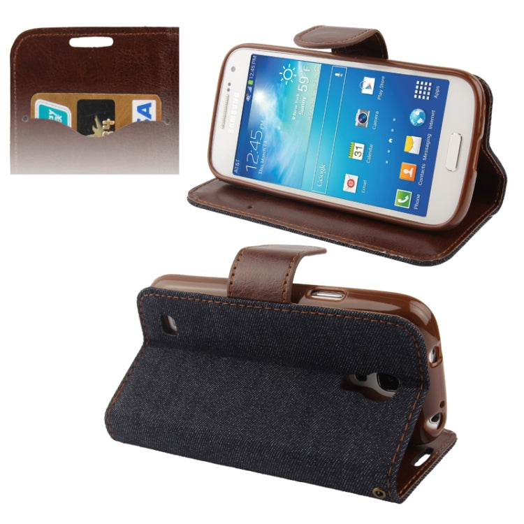 Denim Texture Horizontal Flip Leather Case with Credit Card Slots & Holder for Galaxy S IV mini / i9190