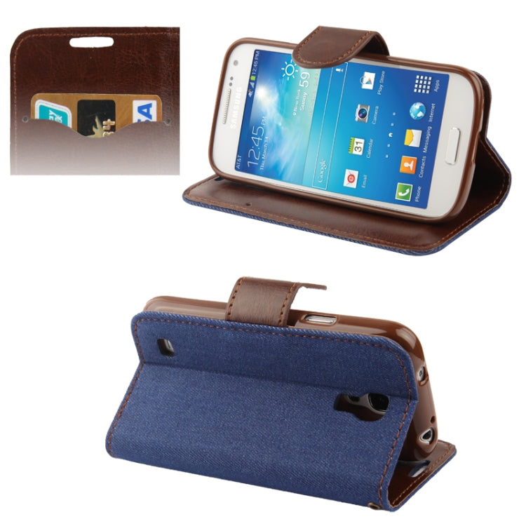 Denim Texture Horizontal Flip Leather Case with Credit Card Slots & Holder for Galaxy S IV mini / i9190