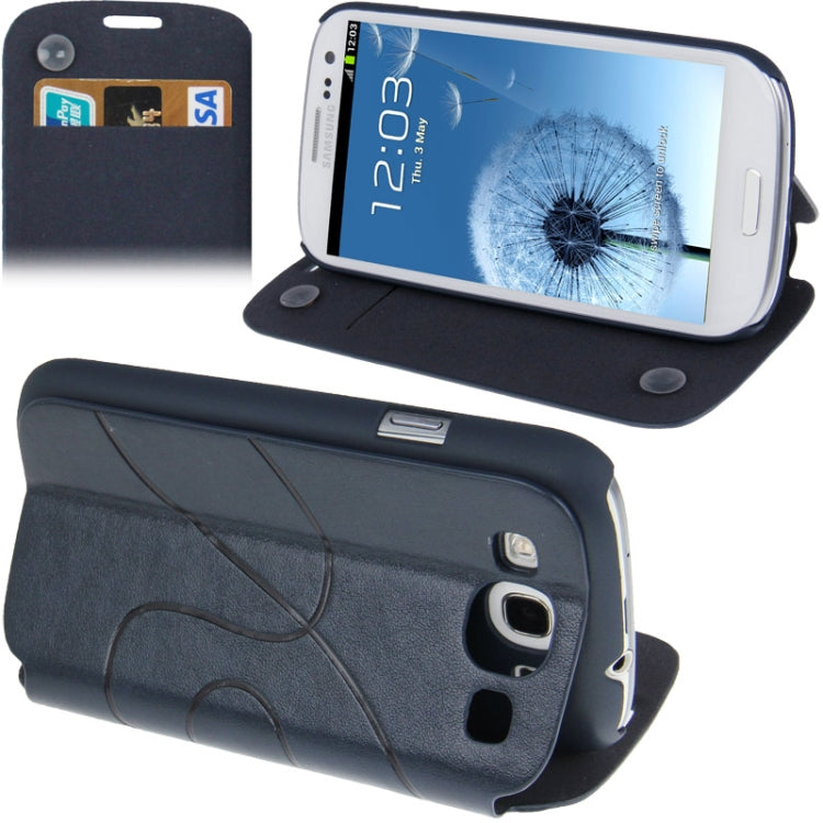 Embossing Pattern Flip Leather Case with Credit Card Slot / Holder / Suction Cup for Galaxy S III / i9300