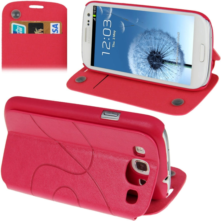 Embossing Pattern Flip Leather Case with Credit Card Slot / Holder / Suction Cup for Galaxy S III / i9300