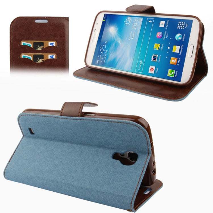 Denim Texture Horizontal Flip Leather Case with Holder & Credit Card Slots for Galaxy Mega 6.3 / i9200(Baby Blue)