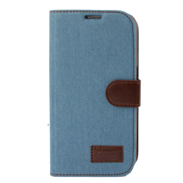 Denim Texture Horizontal Flip Leather Case with Holder & Credit Card Slots for Galaxy Mega 6.3 / i9200(Baby Blue)