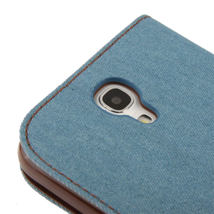 Denim Texture Horizontal Flip Leather Case with Holder & Credit Card Slots for Galaxy Mega 6.3 / i9200(Baby Blue)