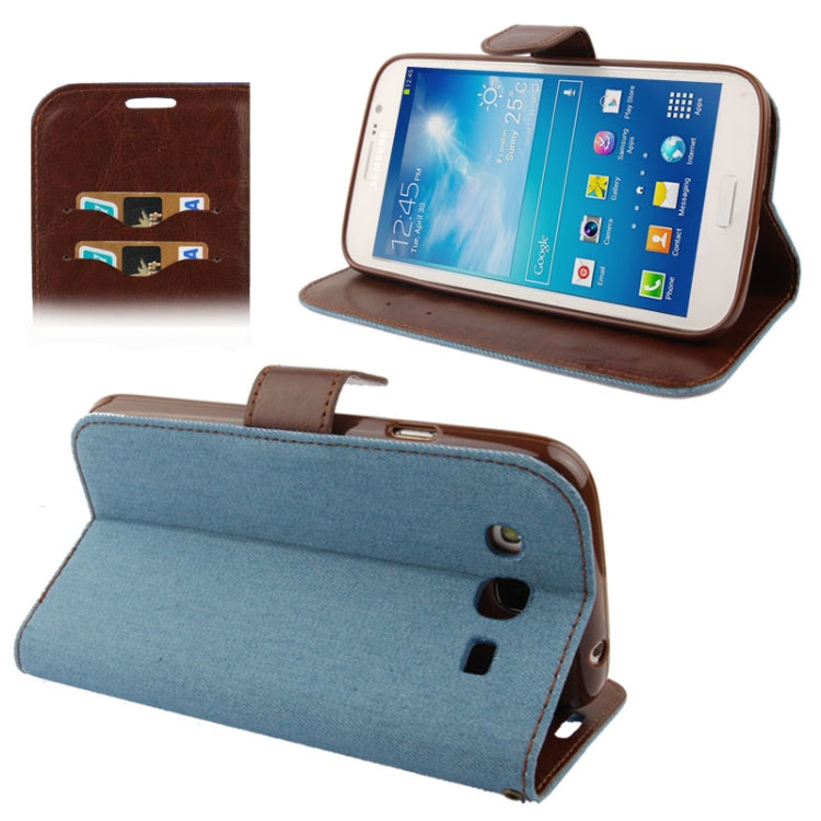 Denim Texture Horizontal Flip Leather Case with Holder & Credit Card Slots for Galaxy Mega 5.8 / i9150 / i9152