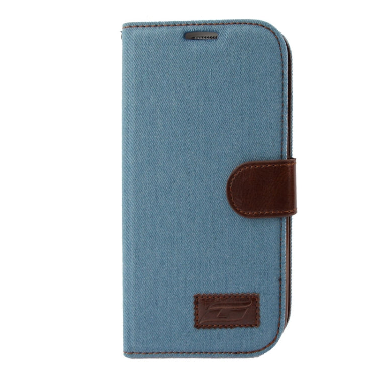 Denim Texture Horizontal Flip Leather Case with Holder & Credit Card Slots for Galaxy Mega 5.8 / i9150 / i9152