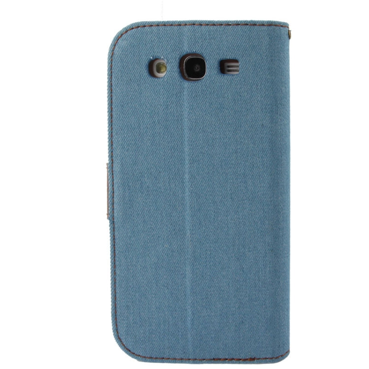 Denim Texture Horizontal Flip Leather Case with Holder & Credit Card Slots for Galaxy Mega 5.8 / i9150 / i9152