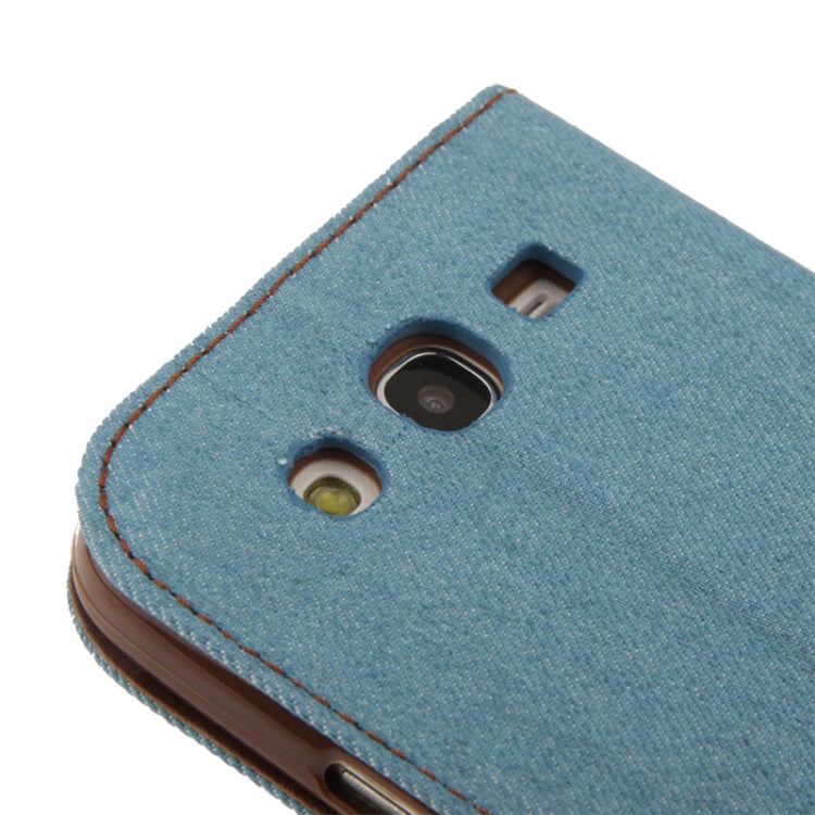 Denim Texture Horizontal Flip Leather Case with Holder & Credit Card Slots for Galaxy Mega 5.8 / i9150 / i9152