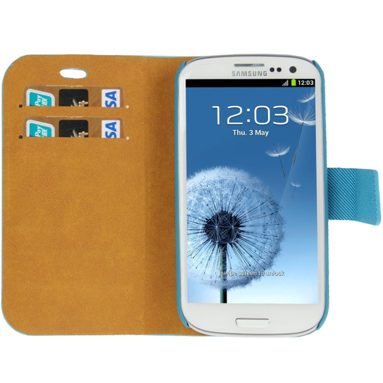 Denim Pattern Flip Leather Case with Credit Card Slot & Holder for Galaxy S III / i9300